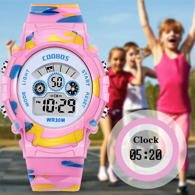 2023 New Boys Sports Military Kids Digital Watches Student Childrens Watch Fashion Luminous LED Alarm Camouflage Girls Clock Viralgem Store