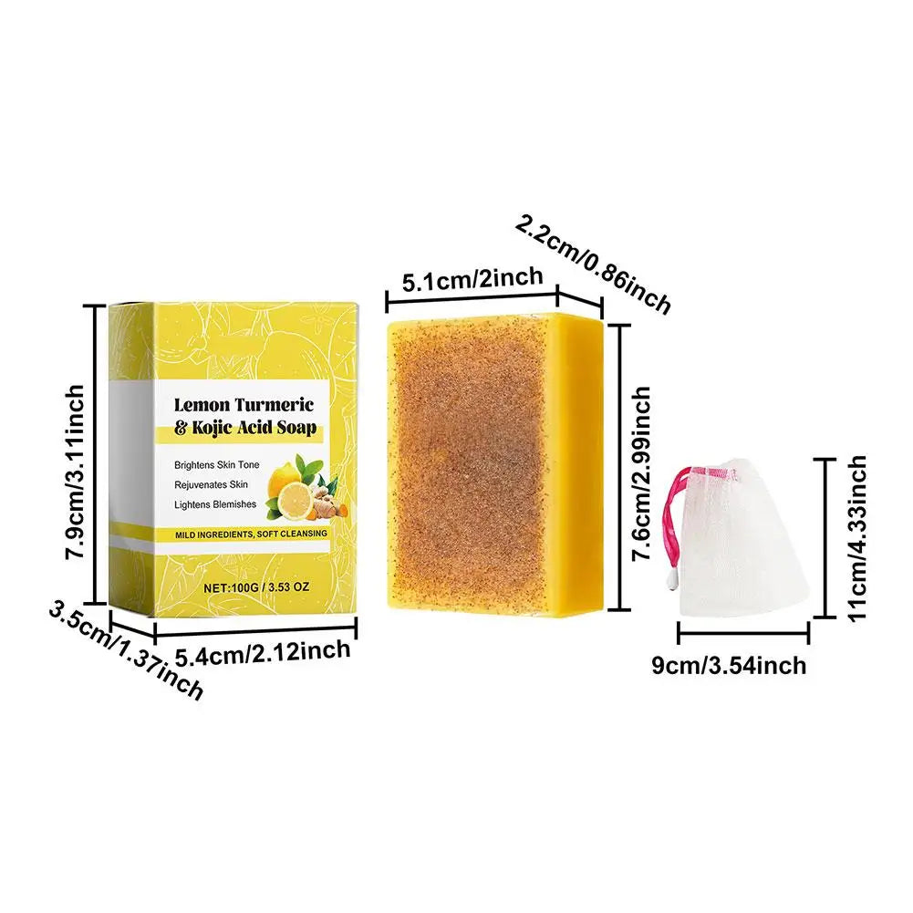 100g Lemon Turmeric Kojic Acid Soap Turmeric Face And Body Wash Clean Soap Bar, Firm Pores Lemon Turmeric Glowing Skin Care Soap
