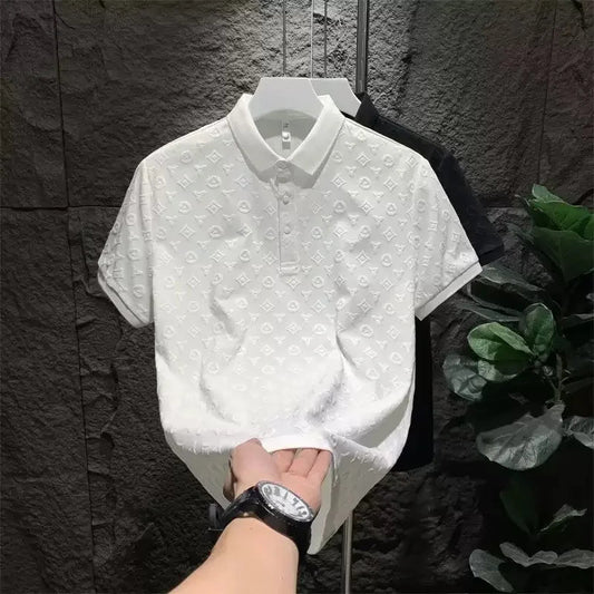 Summer New Men's Lop-up Hollow Short-sleeved Polo Tee Shirt Ice Silk Breathable Business Fashion T-Shirt Male Brand Clothes Viralgem Store