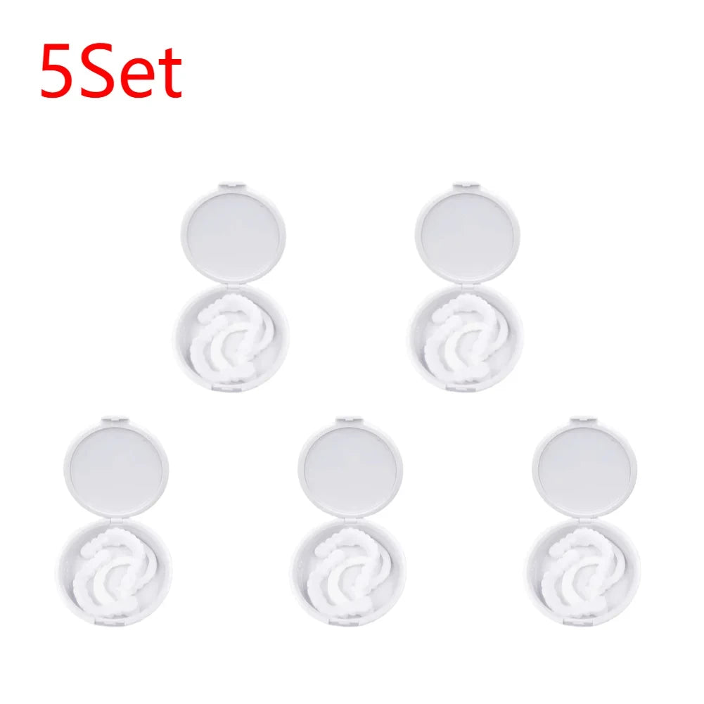 1-5Set Upper Lower Temporary Fit Fake Teeth Cosmetic Denture Smile Veneers False Teeth Brace Cover Upper False Tooth Cover Snap Viralgem Store