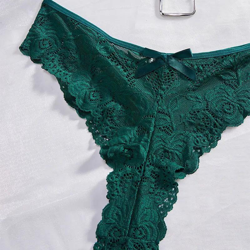 Thin Style G-string Contrast Lace Ruffle Trim Lingerie Set Deep V Slip Dress Thong Women's Sexy Lingerie Lencería Mujeres Viralgem Store