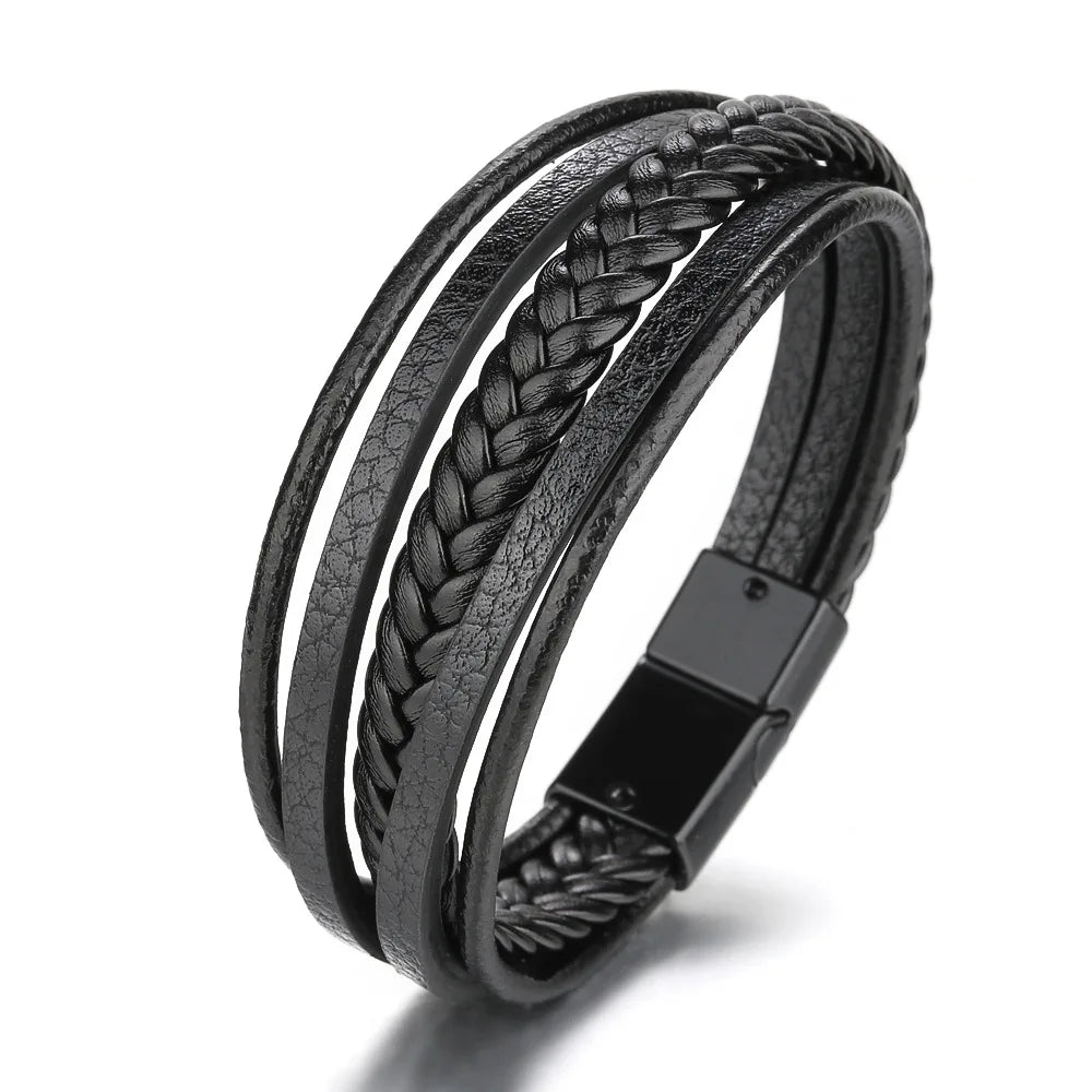 Trendy Leather Bracelets For Men Stainless Steel Bracelet 21CM Multilayer Braided Rope Bracelets for Male Jewelry Gifts Viralgem Store