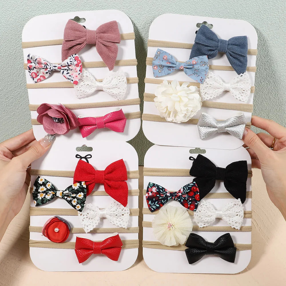 5Pcs/Set Baby Flower Bows Headband for Girls Children Elastic Hair Bands New Born Hairband Soft Toddler Cute Hair Accessories