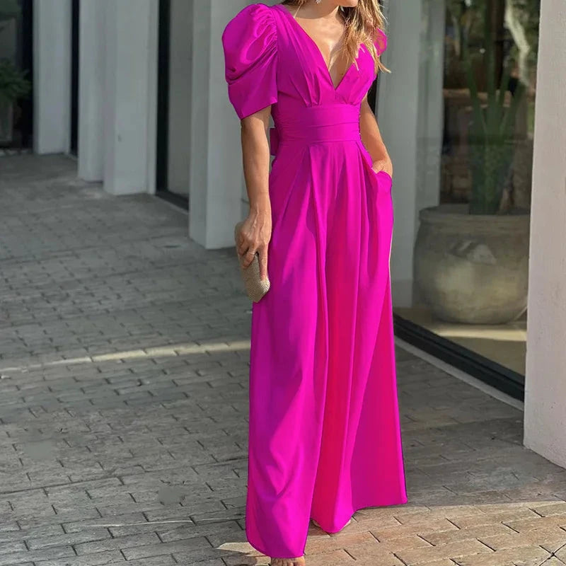 2025 New European American Short-sleeved Fashionable and Elegant Wide-leg Jumpsuits Viralgem Store