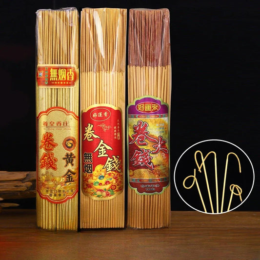 500g Smokeless Thread Incense Gold Roll Money Bamboo Incense Home Worship God of Wealth Incense To Purify The Air Aromatherapy