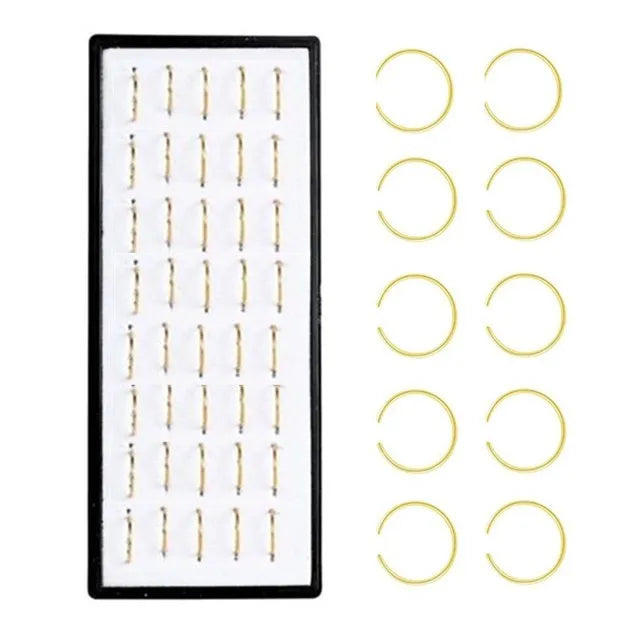 40/60Pcs Straight Nose Stud Curved Pack Crystal Nose Ring Set Stud Lot Nariz Nase Pircing Nose Ring Set Bend Piercing Non-Pack