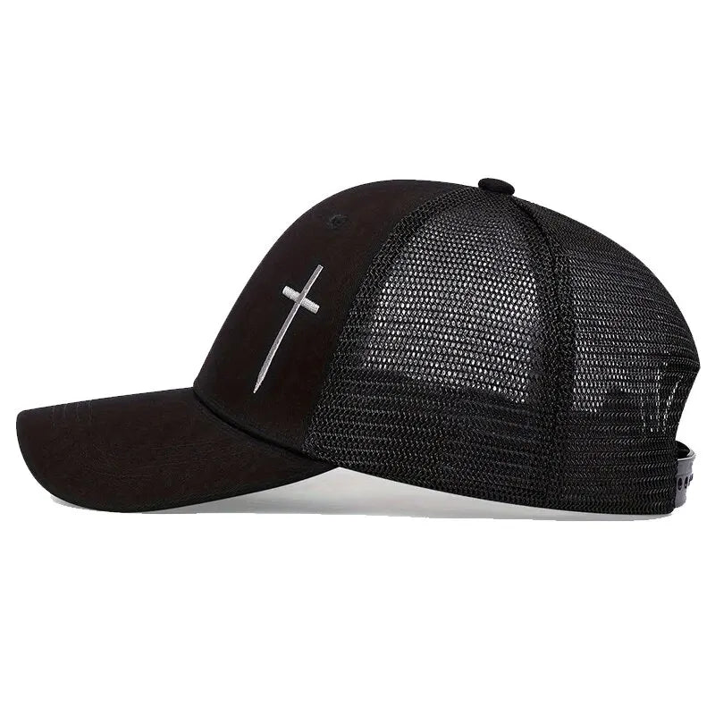 Unisex Cross Embroidery Baseball Net Caps Hip Hop Cap Spring and Summer Outdoor Adjustable Casual Hats Sunscreen Hat