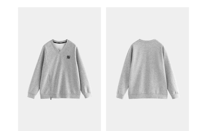 Toyouth Women Sweatshirts 2024 Autumn Long Sleeve V Neck Loose Hoodie Unique Zippered Split Hem Casual Chic Pullover Tops