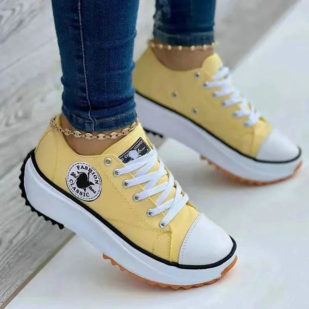 Women’s Pattern Canvas Sneakers  Casual Flat Lace-Up Shoes Zapatillas Mujer Chaussure Femme Viralgem Store