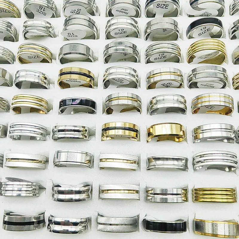 20pcs/Lot Factory Wholesale Hot Mix Style Simple Stainless Steel Finger Rings Men Women New Gifts Jewelry Bar Wide Joint Ring Viralgem Store