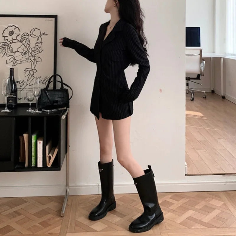 Striped Long-sleeved Shirt Spring Autumn 2025 New Temperament Versatile Slim Waist Slim Mid-length Top Freshlook Styles