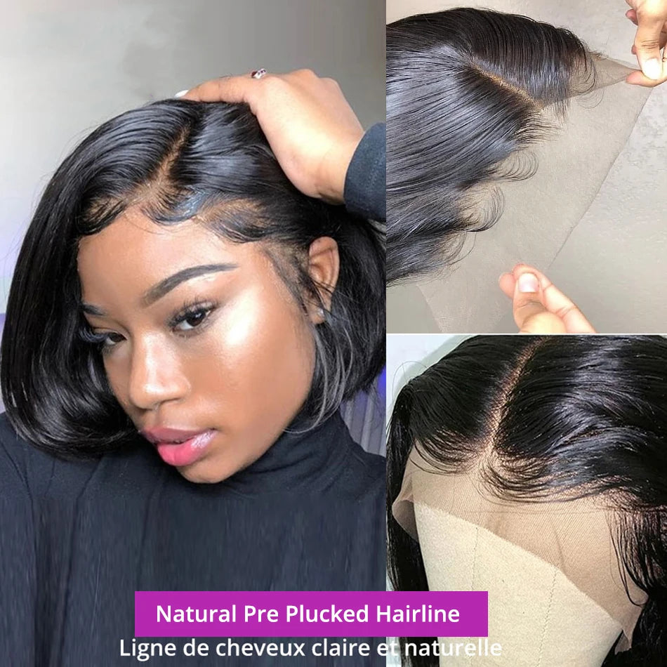 Straight bob Wig 100% Human Hair Wigs 8inch Glueless Transparent Lace Frontal Wig 13x4 Lace Frontal Short Bob Wig of Wowen Viralgem Store