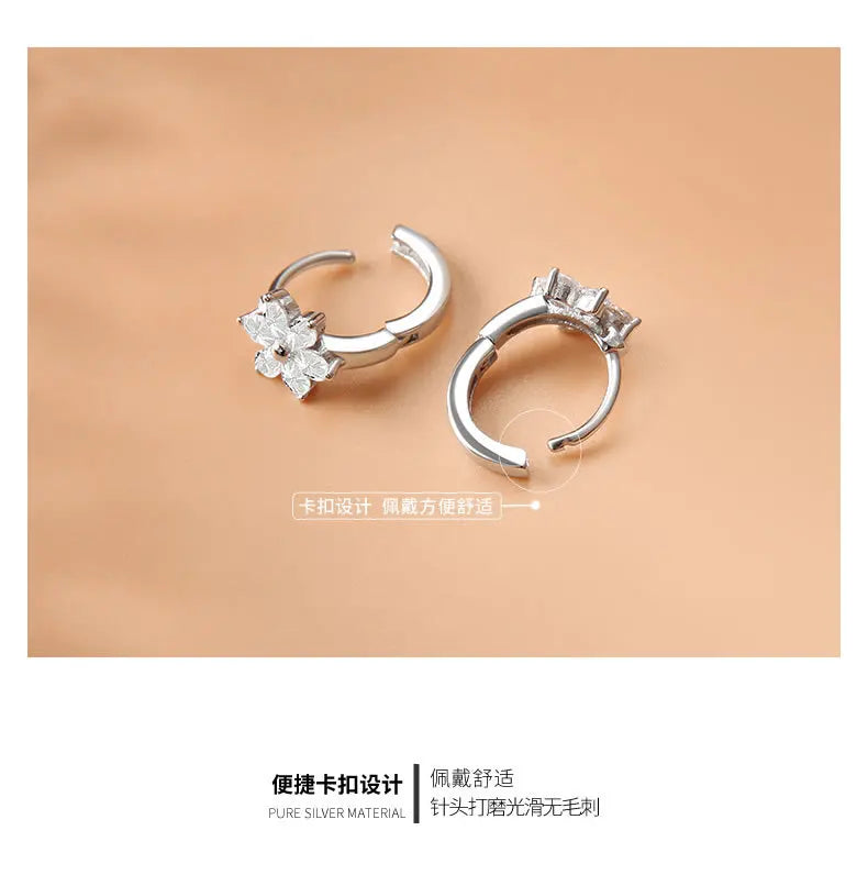 925 Sterling Silver Flower Earrings Temperament Simple Inlaid Zircon for Women Wedding Jewelry Accessories Viralgem Store