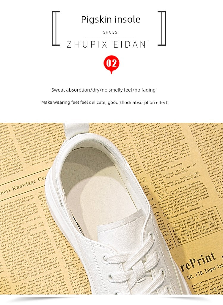 White Shoes Women's Spring New New Arrival Easiest for Match Breathable Thick Sole Ins Street Shooting Genuine Leather Elevator Casual Board Shoes Fashion