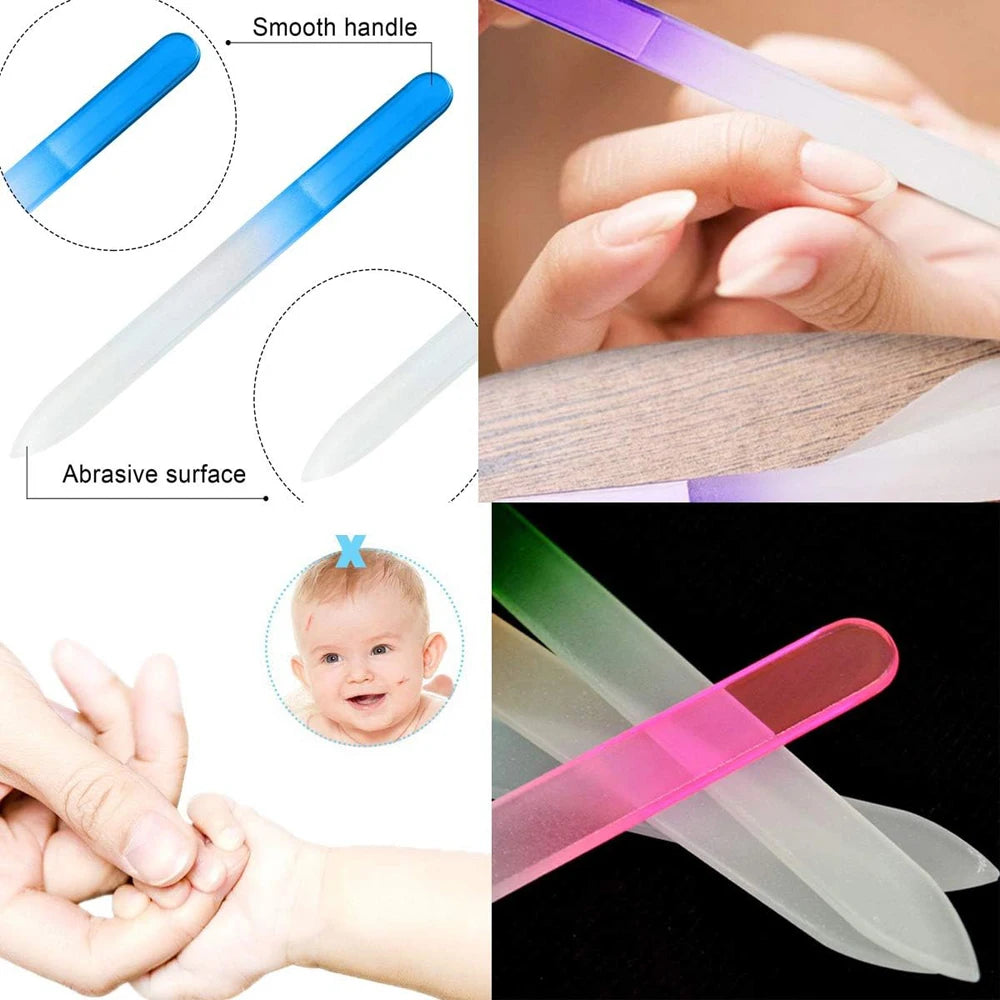 5pcs Glass Nail File Fingernail Files For Natural Nail Double-Sided Ombre Etched Travel Filer Professional Manicure Nail Tools *