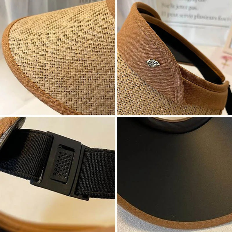 Women Summer Empty Top Straw Hat Wide Brim Sun Cap UV Protection Travel Panama Hats Lady Outdoor Beach Sunscreen Caps