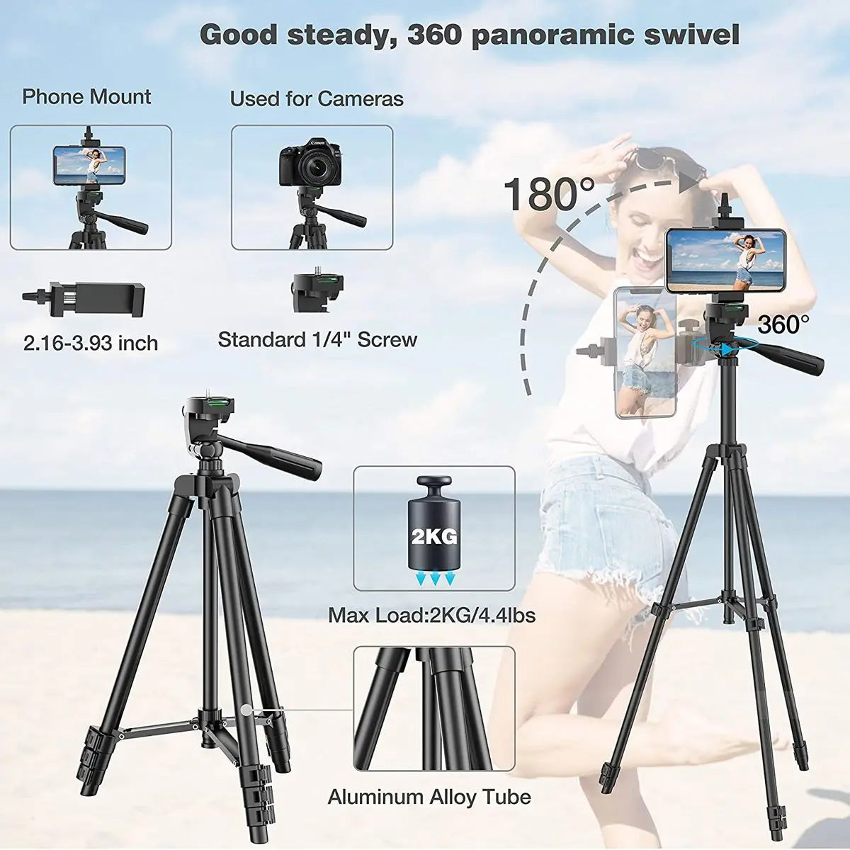 Tripod For Phone 100cm Video Recording Phone Tripod Stand with Bluetooth Remote Universal Camera Phone Photography Stand Viralgem Store