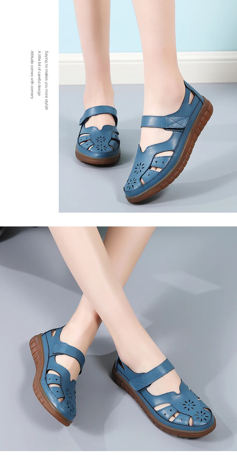 2024 Women Sandals Summer Ladies Girls Comfortable Ankle Hollow Round Toe Sandals Woman Soft Beach Sole Female Shoes Plus Size