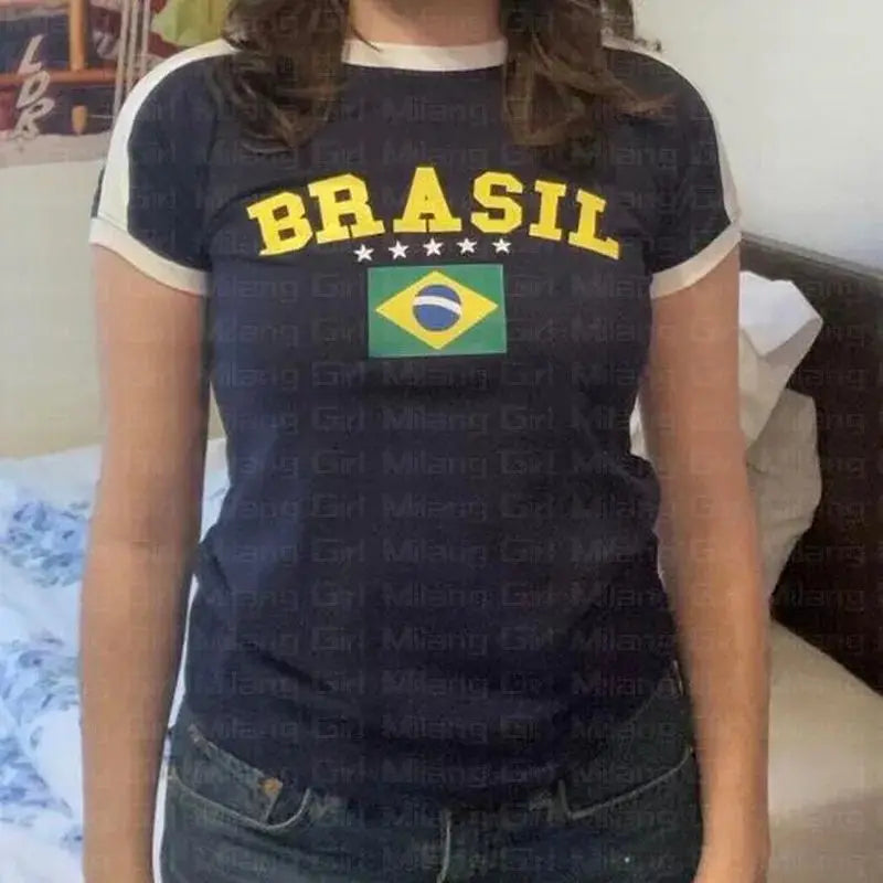 Women's Streetwear Cute Lettre Print T-Shirt Y2k Punk Summer Casual Preppy Style Slim Crop Top Vintage Sexy Grunge Fairy Tees