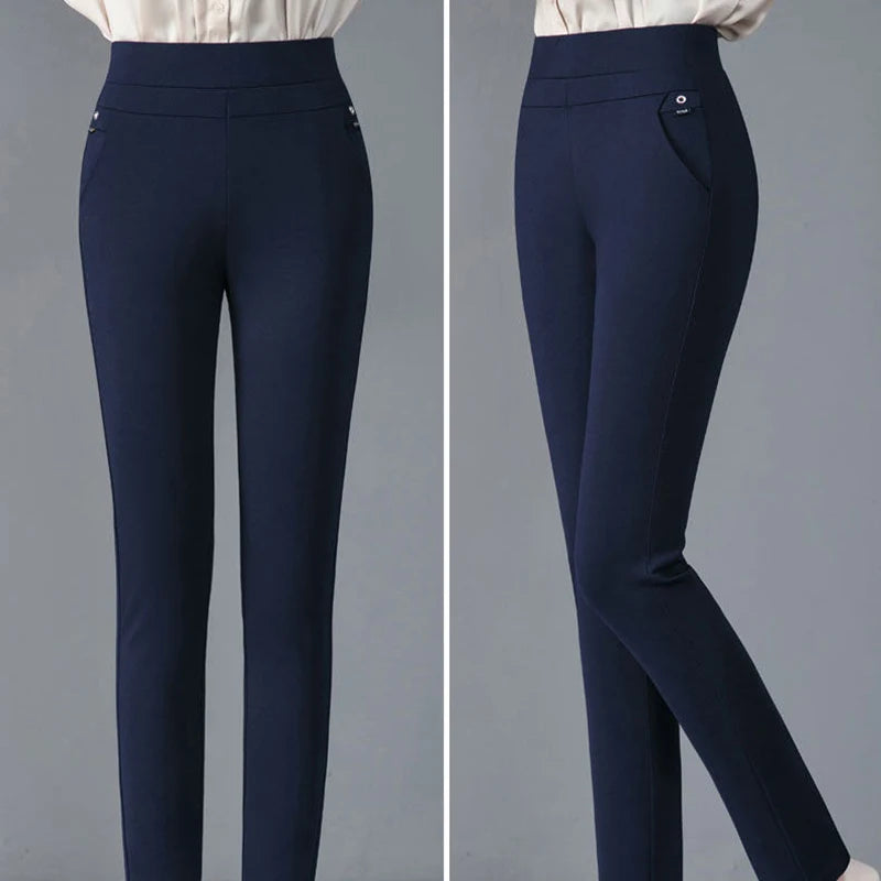2024 Autumn Winter Plus Size Women Pants Clothing Fleecing Basic Office Lady Pencil Pants Skinny Thermal Thick Thin Slim Trouser
