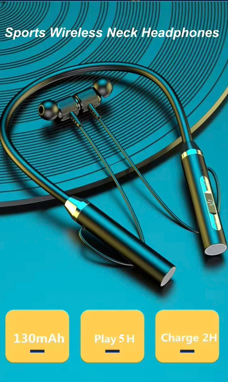 Wireless Bluetooth Earphones Neckband Headphones Gaming Stereo Sports Headset Halter Waterproof Magnetic Earbud with LED Display Viralgem Store