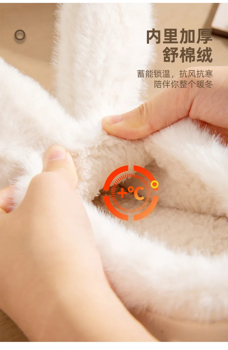 8 cm High platform fur slippers women's winter fluffy ear home shoes woman white bunny rabbit slippers woman house clog shoes