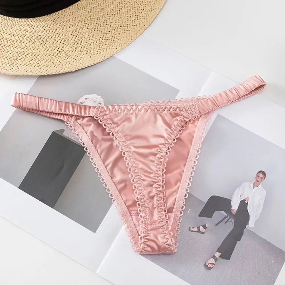 Sweet Thin Belt Bow Underwear For Women Girl Sport Panties Thong Low Waist Seamless Soft Satin Briefs Female Lingerie Viralgem Store