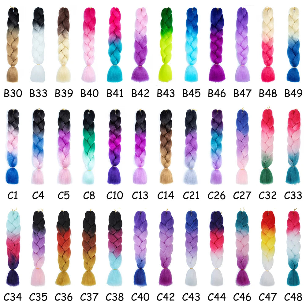 24 Inches Synthetic Braiding Hair Ombre Braiding Hair Packs Jumbo Braid Hair For Women Wholesale DIY Hairstyle Blue Purple Pink