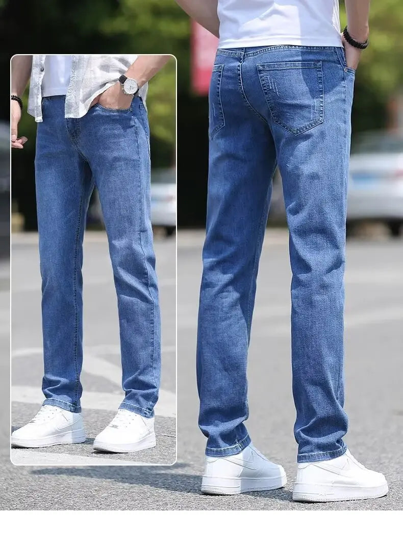 Trend in jeans men thin straight base big size casual denim long pants DN0556