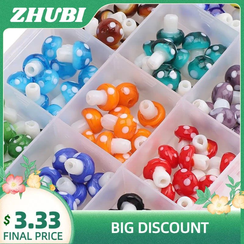 10Pcs 10x13mm 12x16mm 15x20mm Mushroom Shape Lampwork Glass Loose Beads for DIY Crafts Jewelry Making Earing Necklace Accessory