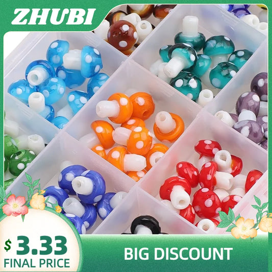 10Pcs 10x13mm 12x16mm 15x20mm Mushroom Shape Lampwork Glass Loose Beads for DIY Crafts Jewelry Making Earing Necklace Accessory