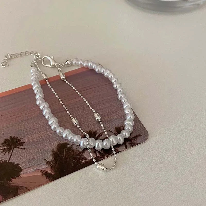 2024 New S925 Sterling Silver Double Layer Pearl Bracelet for Women Girl Design Bead Korean Jewelry Dropshipping Charm Bracelet