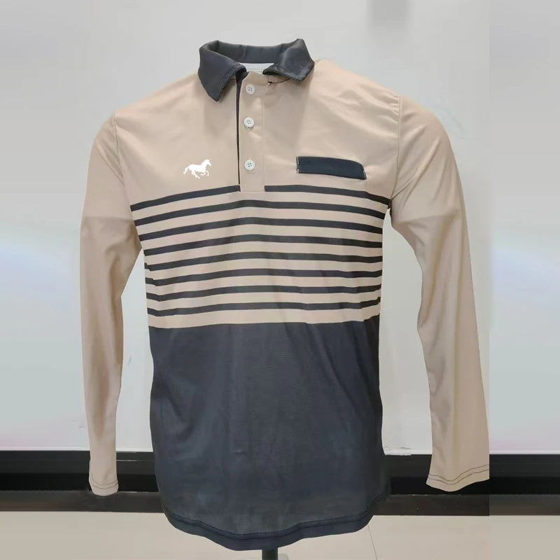 Spring Autumn 100% Polyester Breathable Business Casual Turn-down Collar Tops Men Long Sleeve 3D Digital Print Sport Polo Shirt Viralgem Store