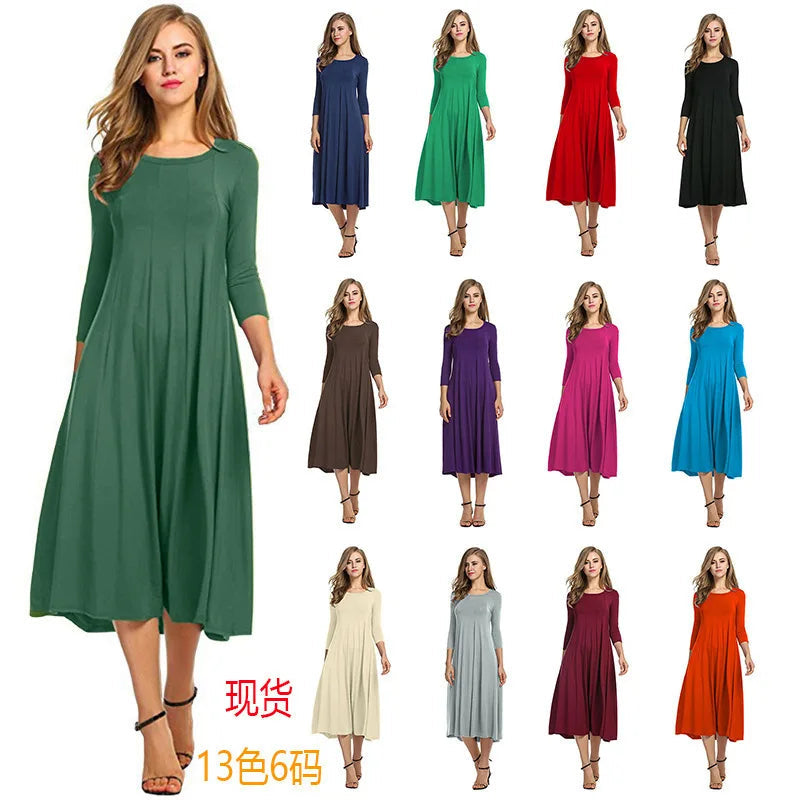 Women Autumn Solid Party Midi Dress Casual O Nesk Half Sleeve Office Lady Red Green Slim Elegant Dresses  Robe Ete XXL  Vestidos Viralgem Store