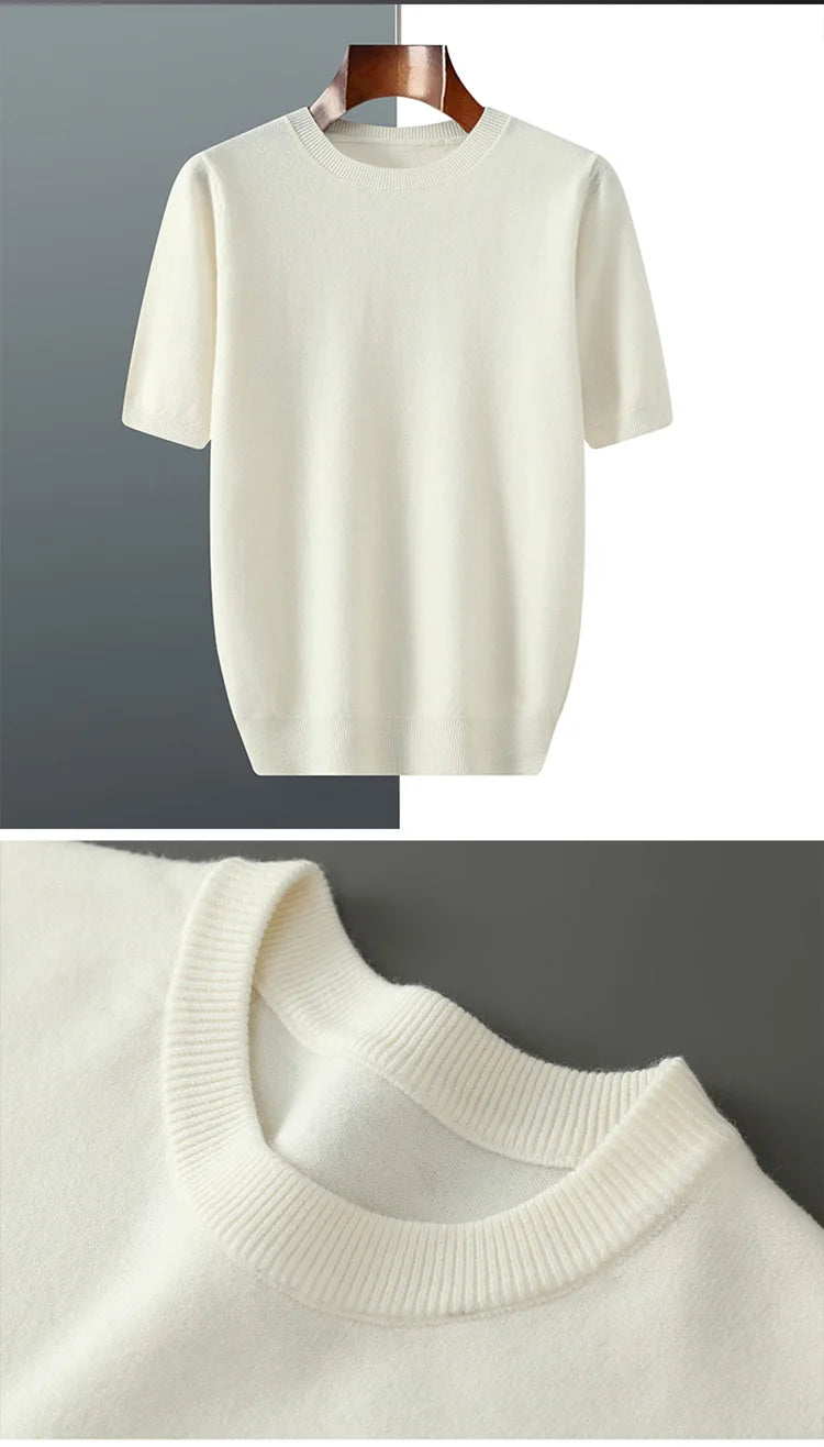 Women's Plus size 5XL Wool Short Sleeved Round Neck Pullover Vest Spring Summer Solid Color Knitted Half Sleeve Sweater Tops