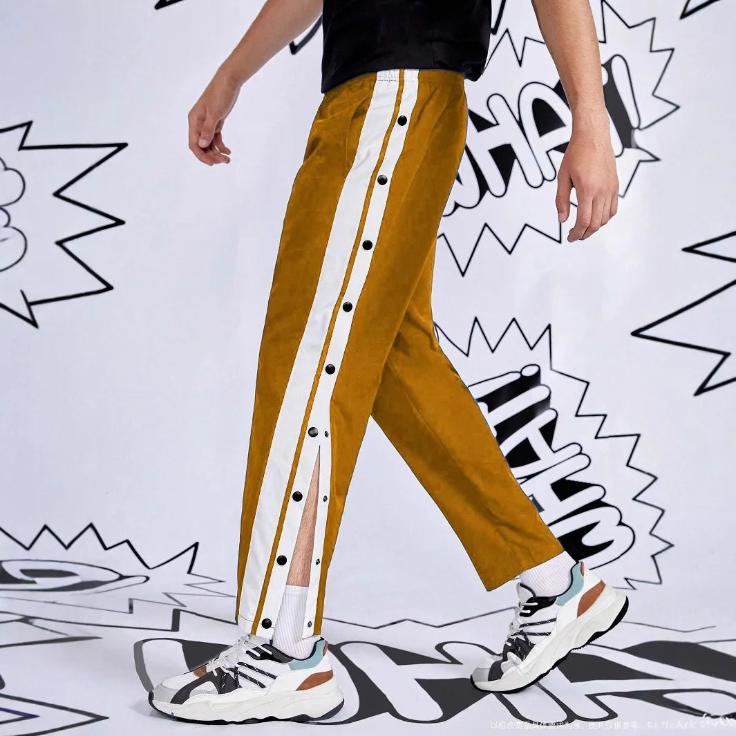 Spring and Autumn New Style men's fashionable high street button-down solid color long pants, casual and relaxed style