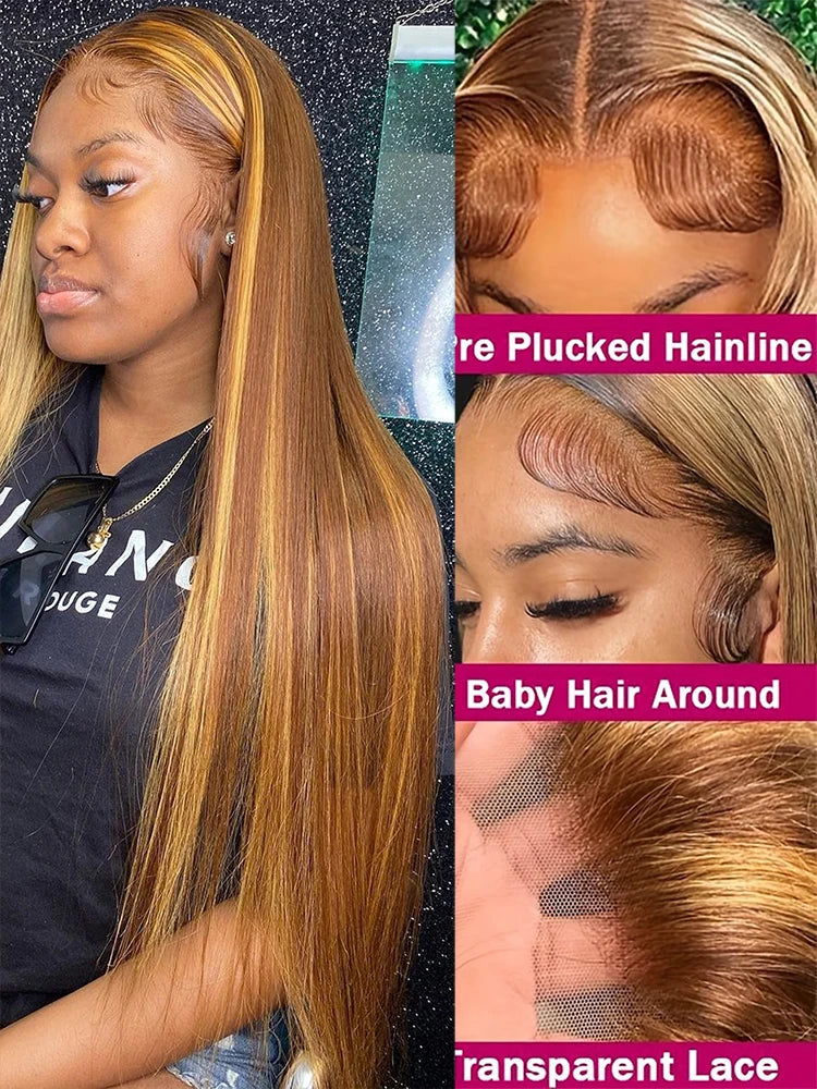 200% Density Bone Straight Blonde Ombre Highlight Wig HD Lace 13x6 Brazilian Human Hair Frontal Wig for Women Colored Hair Wig