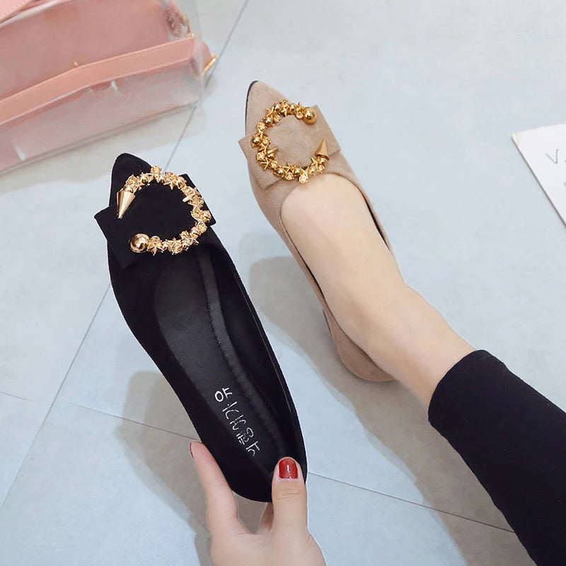 Spring and Autumn Casual Fashion Pointed Toe Comfortable Non-slip Wear-resistant Simple Metal Decorative Women's Shoes Viralgem Store
