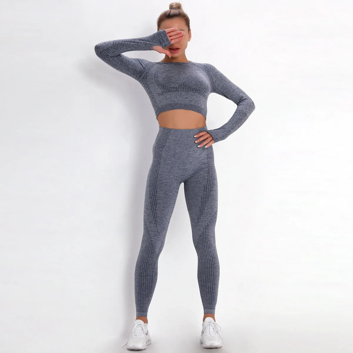 Women Seamless Gym Set Long Sleeve Top High Waist Belly Control Sport Leggings Gym Clothes Seamless Sport Suit Sexy Booty Girls Viralgem Store