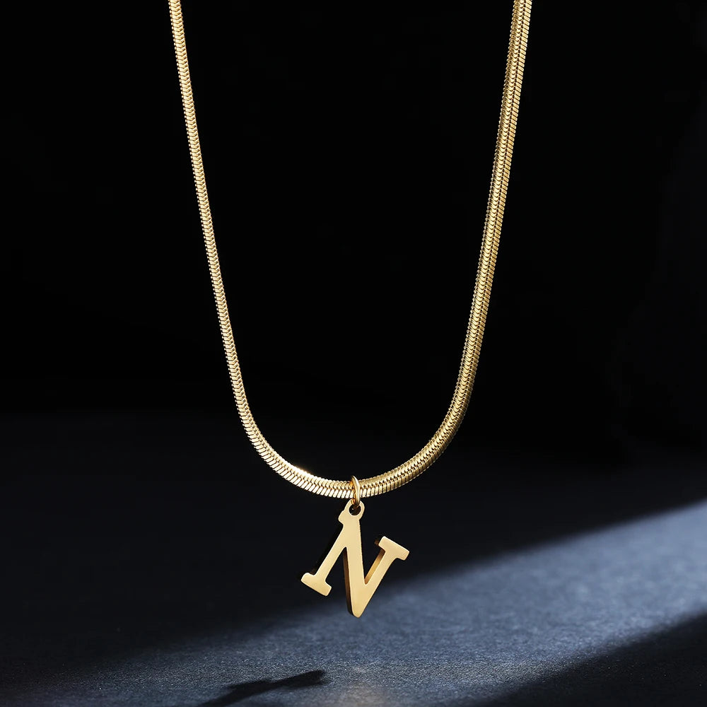 A-Z Alphabet Gold Plated Stainless Steel Pendant Necklace for Women Snake Chain Initial Letter Clavicle Necklaces Collar Jewelry Viralgem Store