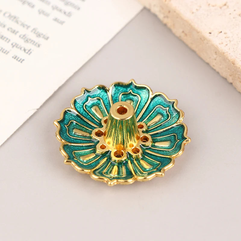 1PCS Lotus Alloy Incense Burner Stick Holder Home Buddhism Line Incense Plate Sandalwood Coil Base Temples Delicate Home Decor