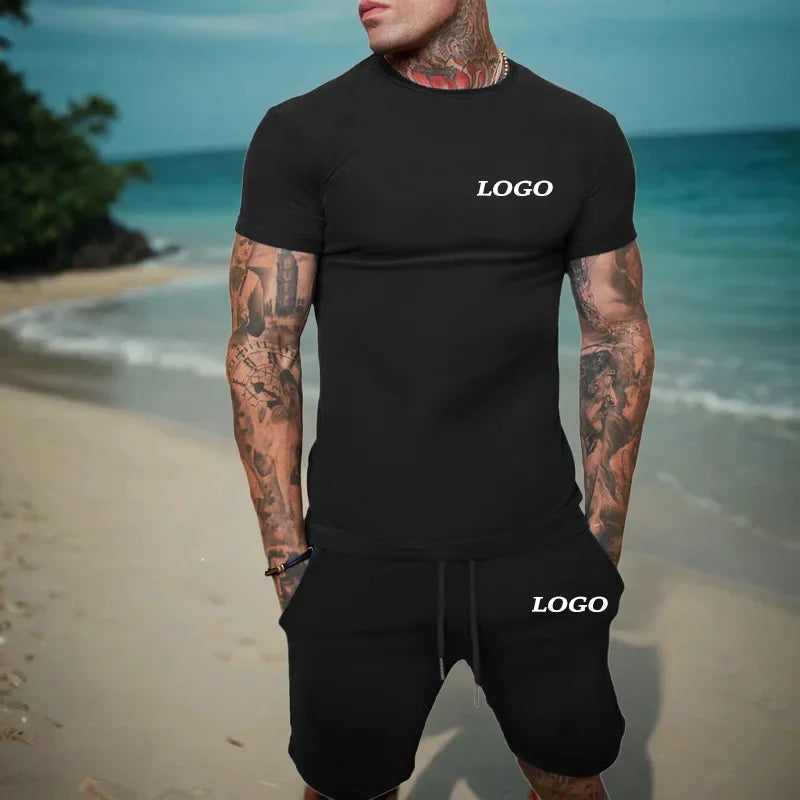 Summer Fashion Casual Outdoor Sports Set Men's Breathable T-Shirt Shorts Casual Fashion Two-Piece DIY Customize Your Logo Viralgem Store