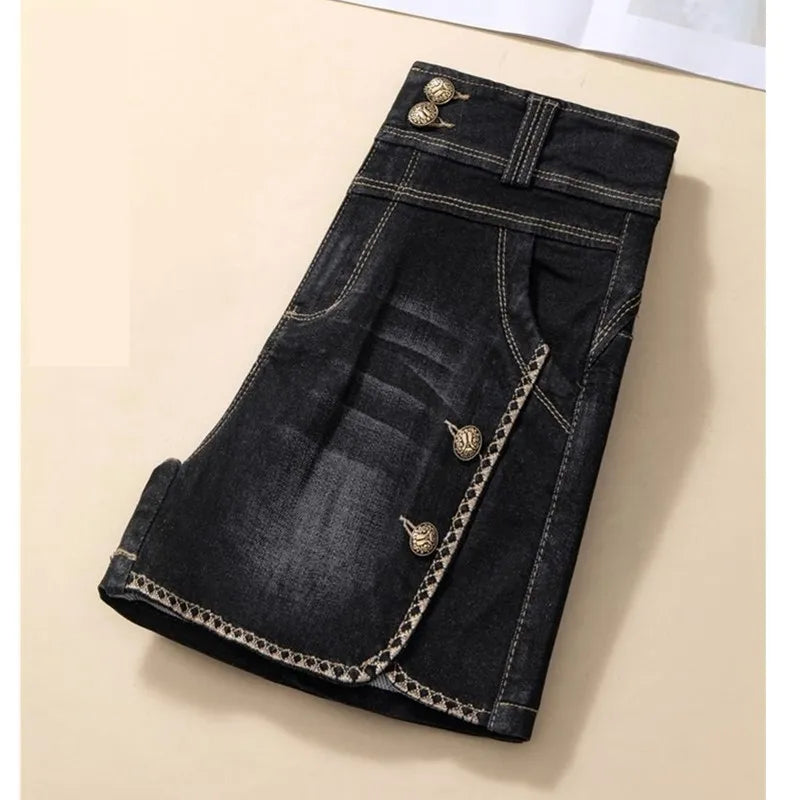 Stretch Denim Shorts Women's New Summer Thin Korean High Waist Straight Tube A-line Hot Pants Black Blue Casual Female Shorts Viralgem Store