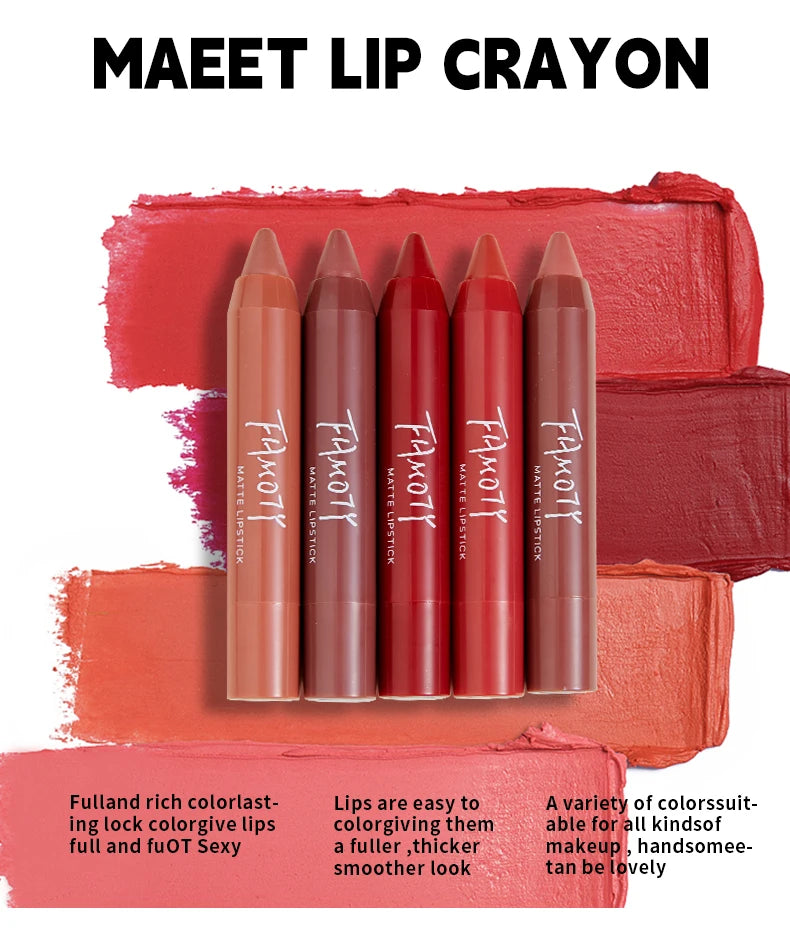 12 Colors Matte Lipstick Pen Waterproof Velvet Nude Lipstick Pencil Sexy Red Brown Pigments Lips Makeup Long Lasting Lip Tint