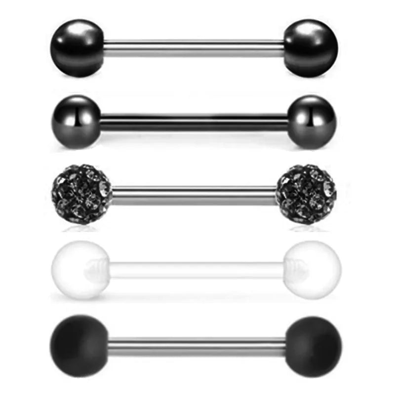 5PCS Acrylic Tongue Piercing Barbell Set Stainless Steel Glitter Tongue Rings Lot 14G Nipple Piercing Bar Bulk Piercing Langue