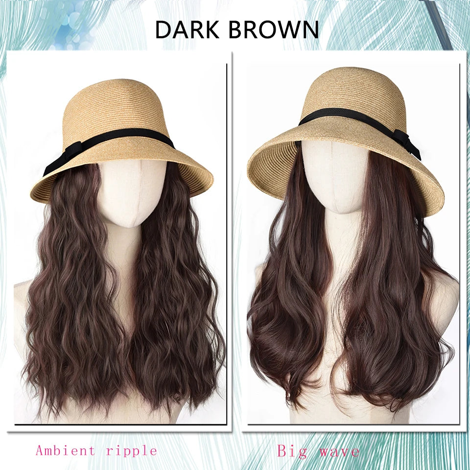 Synthetic Wig Hat One Female Summer New Braided Fisherman's Hat Ripple Full Head Fashion Sunshade Lafite Hat