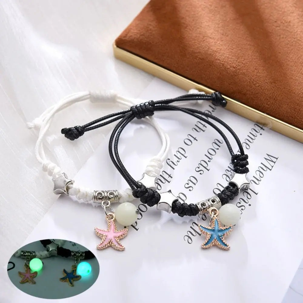 2Pcs Bracelet Jewelry Luminous Beads Couple Bracelet Woven Rope Star Friendship Bracelet Flower Heart Charms Bracelet Set