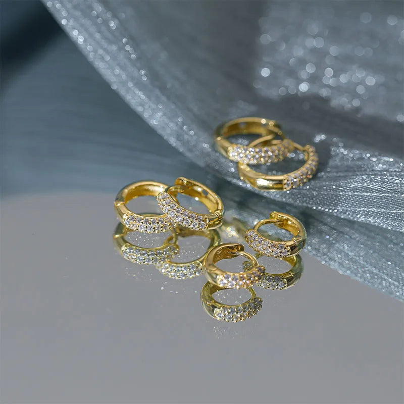 Aide 925 Sterling Silver Pave White CZ Stone Thick Hoop Earrings For Women Minimalist Mini Cartilage Chunky Earring Hoops Gift