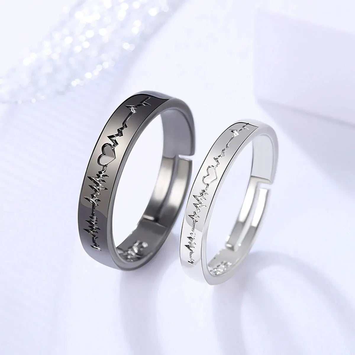 2 Minimalist And Personalized Couple Rings Black And White Love Electrogram Opening A Pair Of Male And Female Student Minimalist