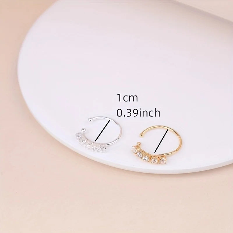 1pc Cubic Zirconia Decor Nose Ring Copper Popular Piercing Body Jewelry Gift For Women & Men Copper Jewelry